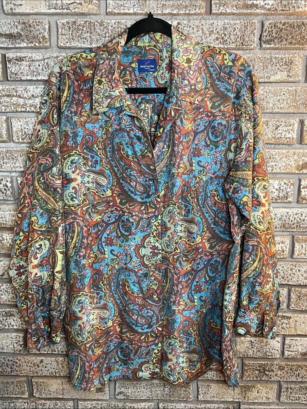 Daniel Hechtor Paris Vintage Multicolor Paisley Women’s Silk Button-Up Shirt
